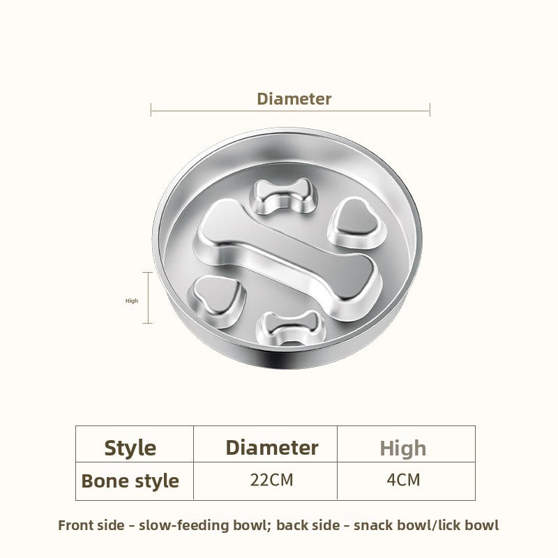 Stainless Steel Slow Feeder Pet Bowl in Bone, Claw or Fishbone Shapes with Stickers