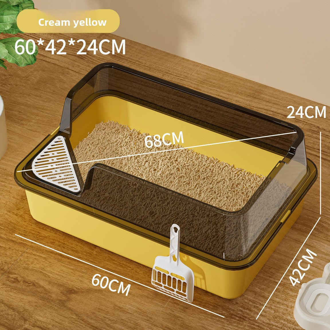 Extra Large Semi-Enclosed Cat Litter Box, High Sided Anti-Splash