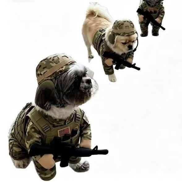 Cartoon soldier dog costume set with hat and matching accessories