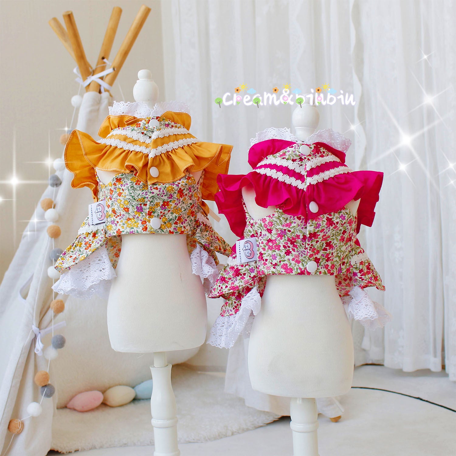 Floral lace cotton dress for tiny dogs, available in 2 colours, image 2
