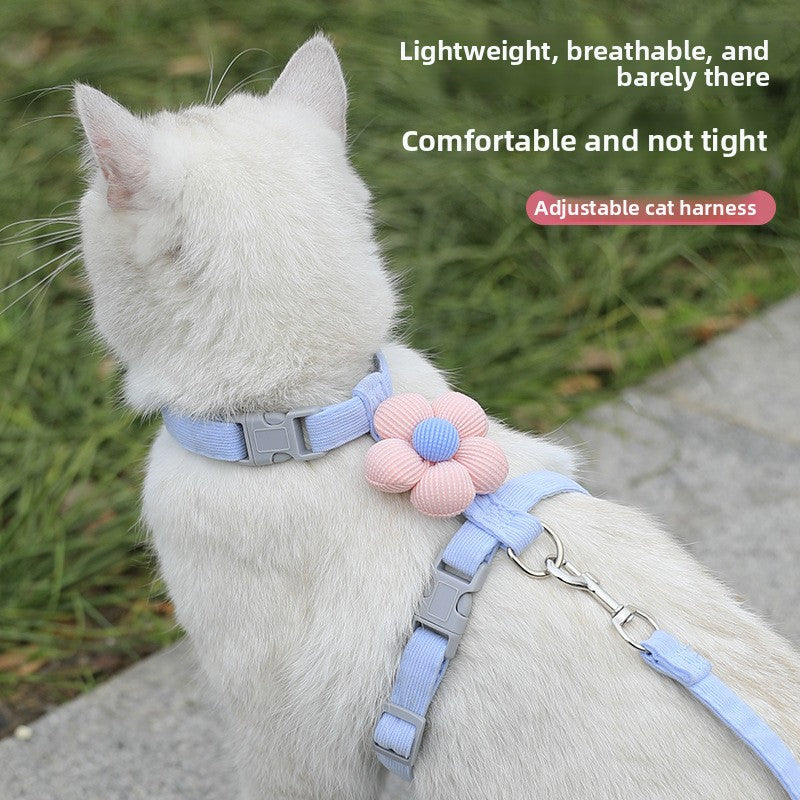 Flower print H-harness and lead for dogs and cats in 3 colour options
