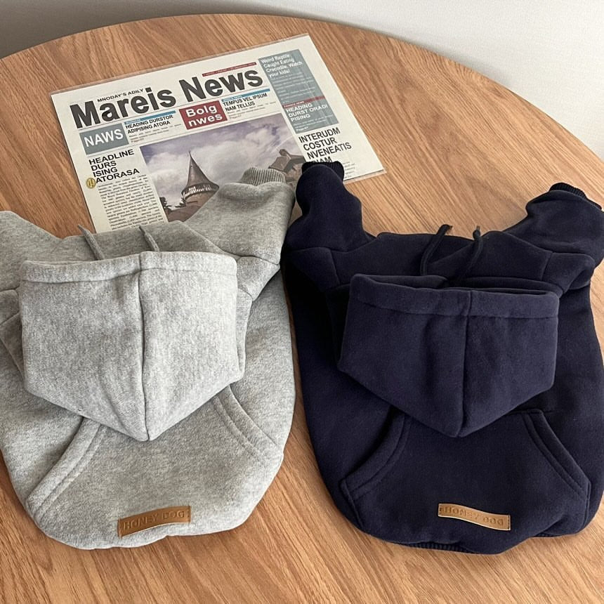Fleece lined hooded sweatshirt for small dogs and cats in Grey, front view