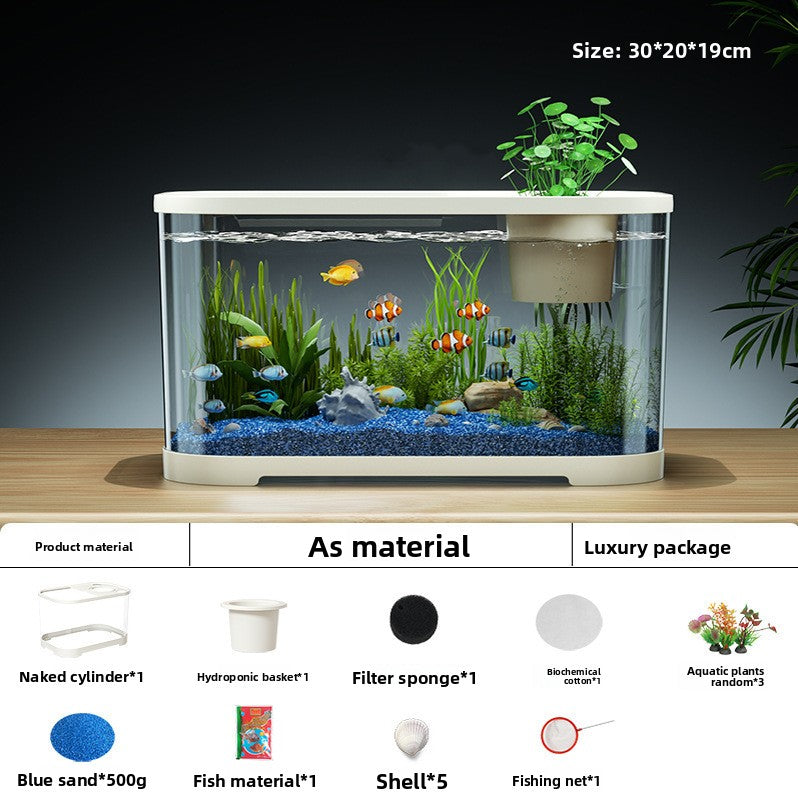 Small desktop plastic fish tank with clear cover and air pump, view 18