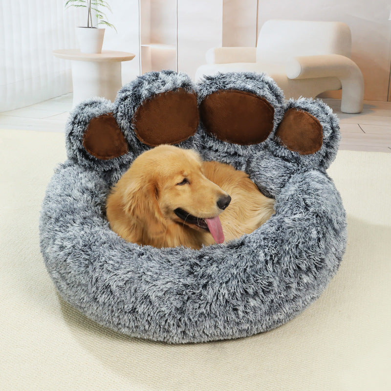 Bear Paw Pet Sofa Bed with Soft Long Plush for All Seasons