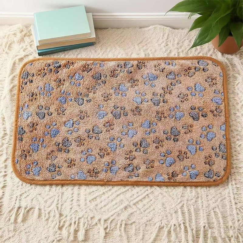 Soft flannel pet blanket with coffee brown footprint print, view 7