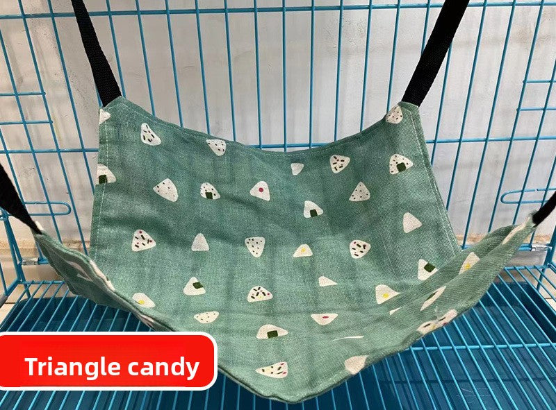 Hanging cat cage hammock with fishbone cat fleece print
