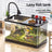 Small desktop plastic fish tank with clear cover and air pump, view 4