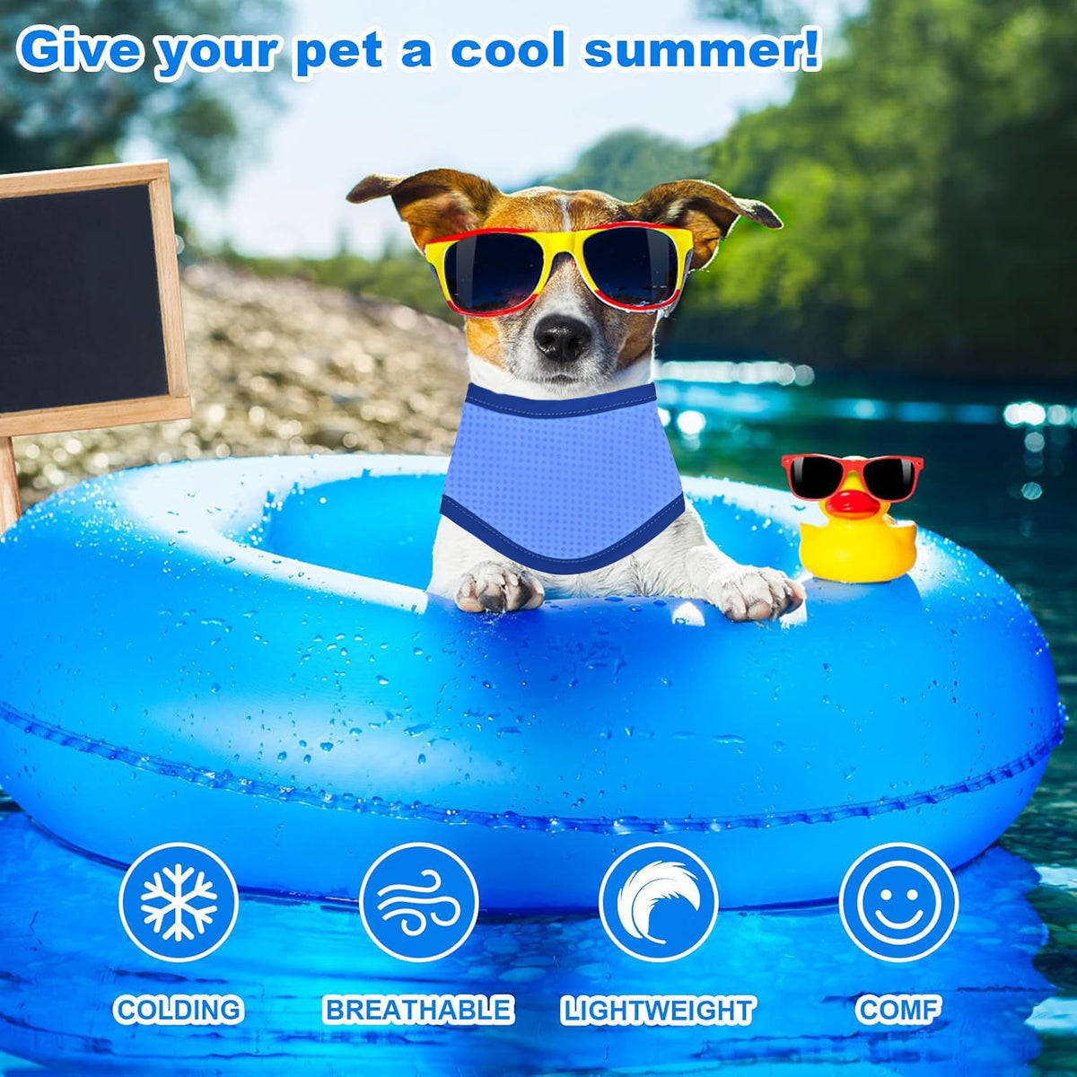 Blue PVA sponge dog cooling scarf neck wrap for hot days, view 3