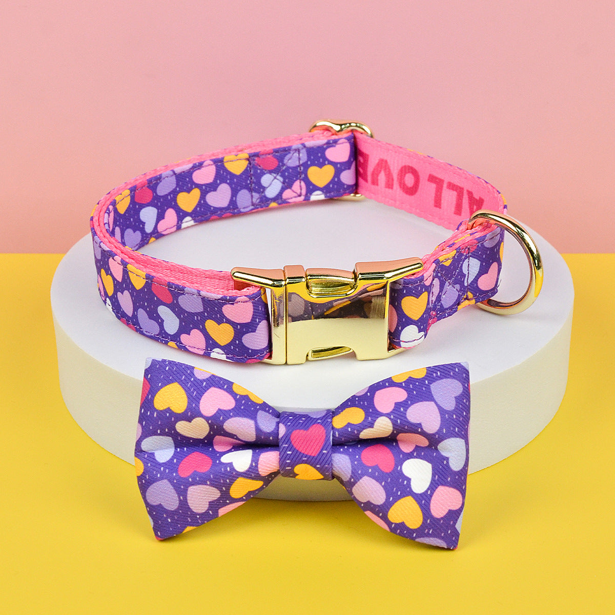 Patterned dog harness with ID tag in purple heart print, product image 13
