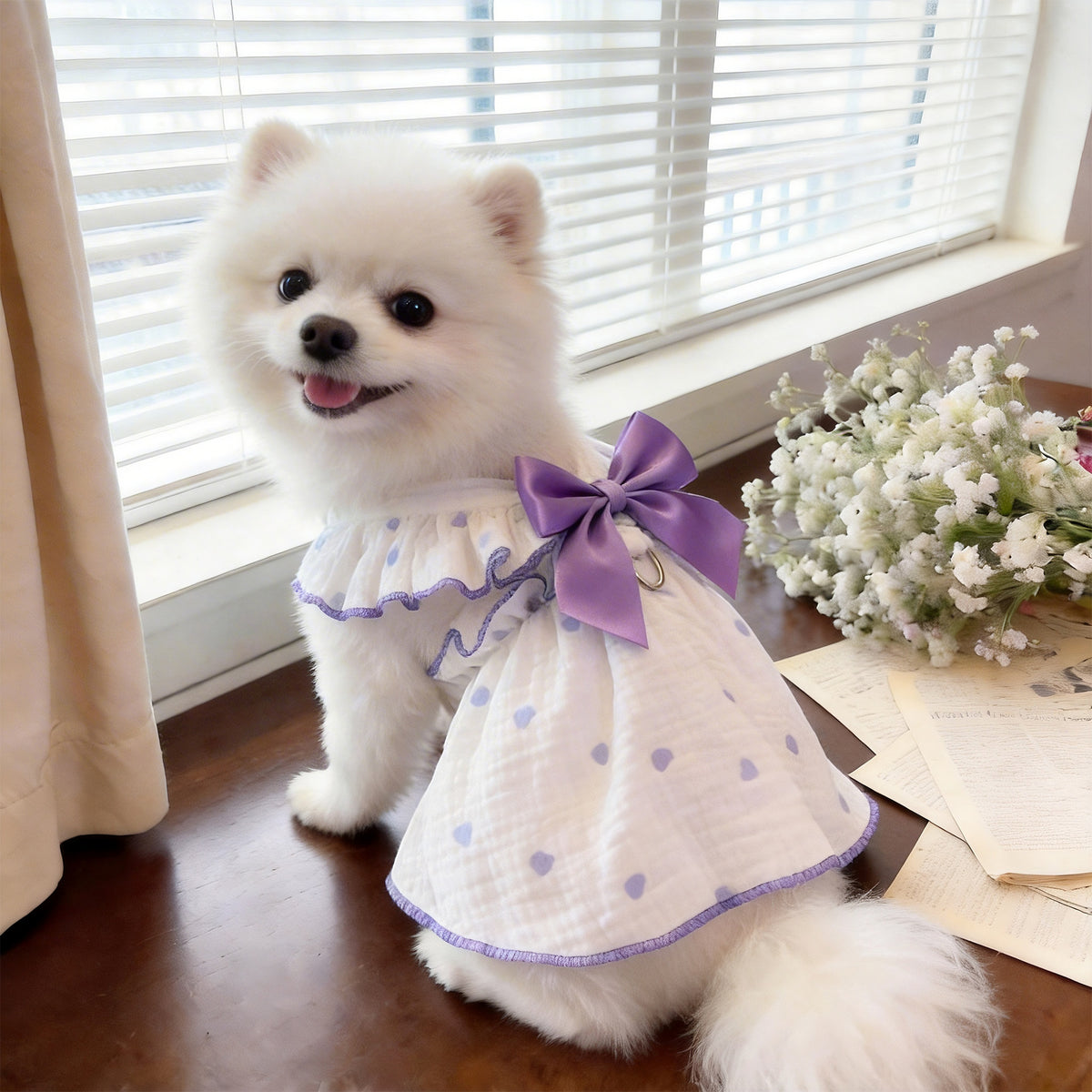 Summer pet dress with lead ring for dogs and cats, image 4
