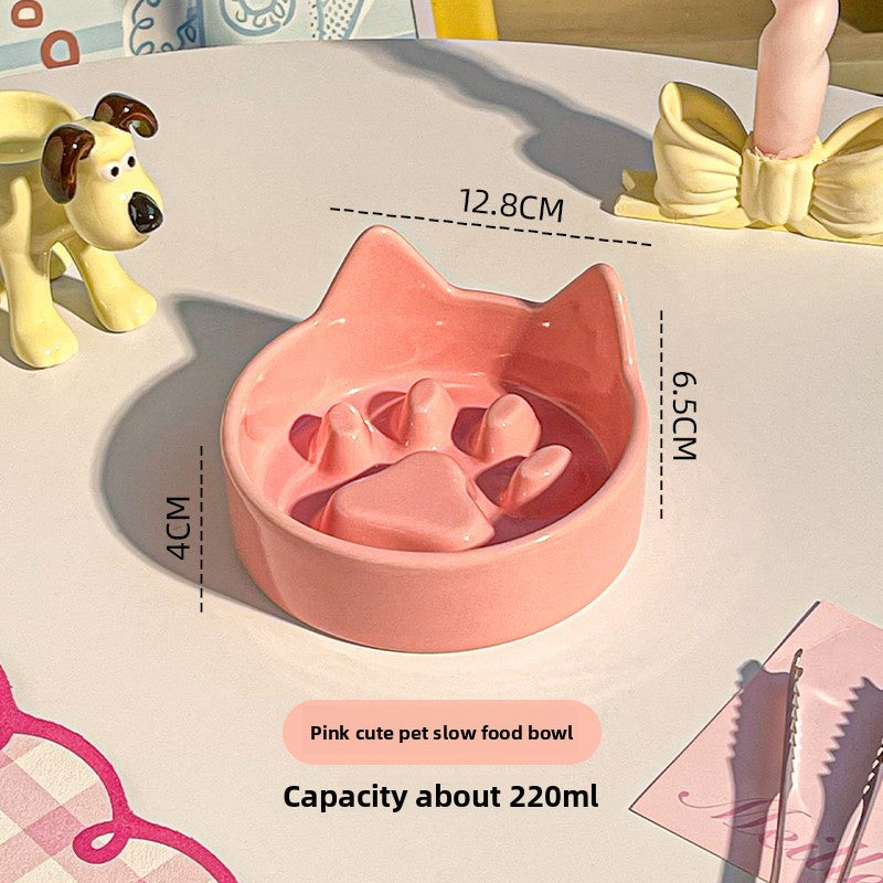 Flower-Shaped Ceramic Slow Feeder Pet Bowl with Wooden Stand for Cats and Dogs