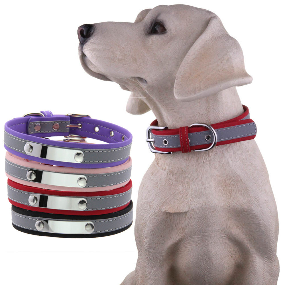 Reflective pet collar with steel name tag in 8 colour options
