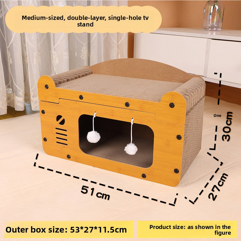 Corrugated cardboard cat scratcher house and den, product gallery photo