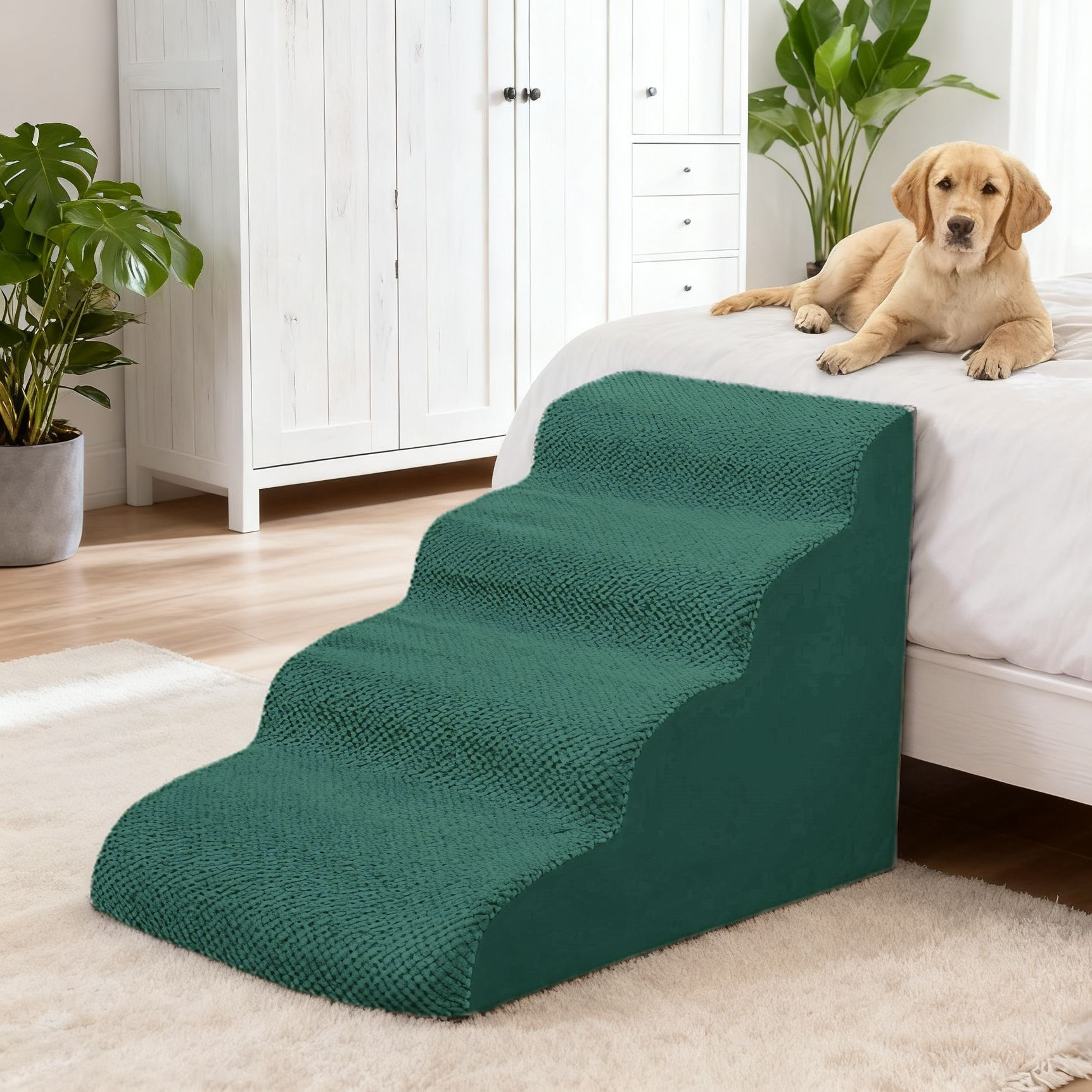 Grey soft foam dog stairs with removable cover, photo 29