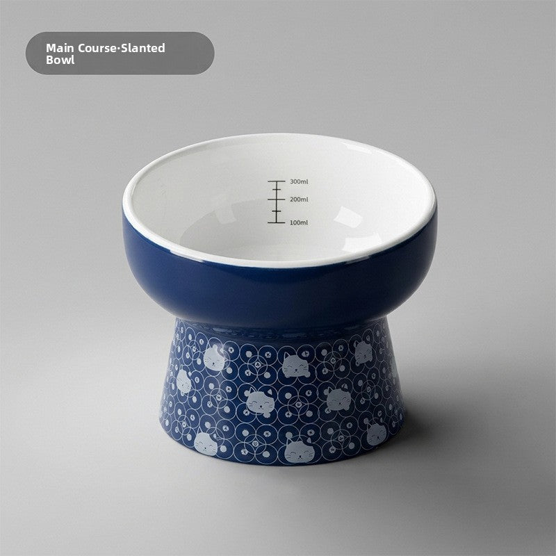 Ceramic Pet Bowl in Cat Head, Slanted or Flat Water Styles with Anti-Knock Stable Base