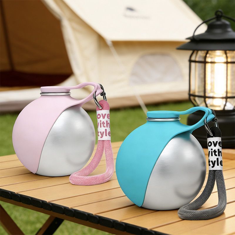 Blue foldable portable pet water bottle for walks, view 6