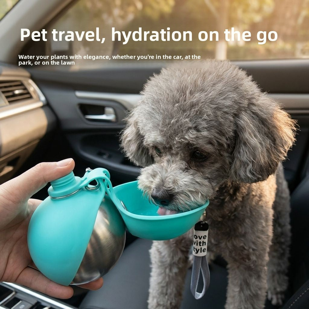 Foldable Spherical 304 Stainless Steel Pet Water Bottle for Dogs and Cats on Trips