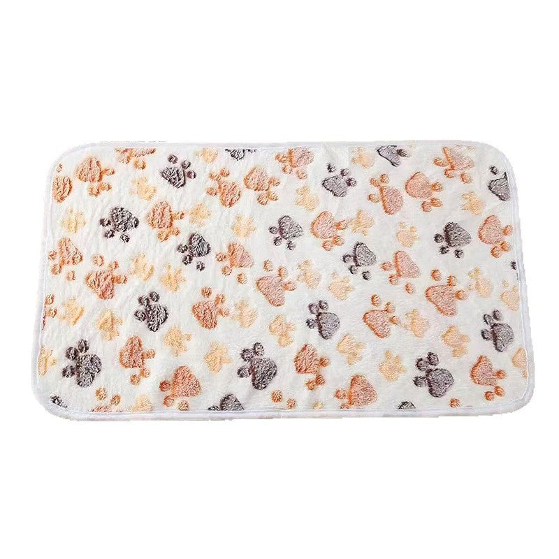 Soft flannel pet blanket with coffee brown footprint print, view 4