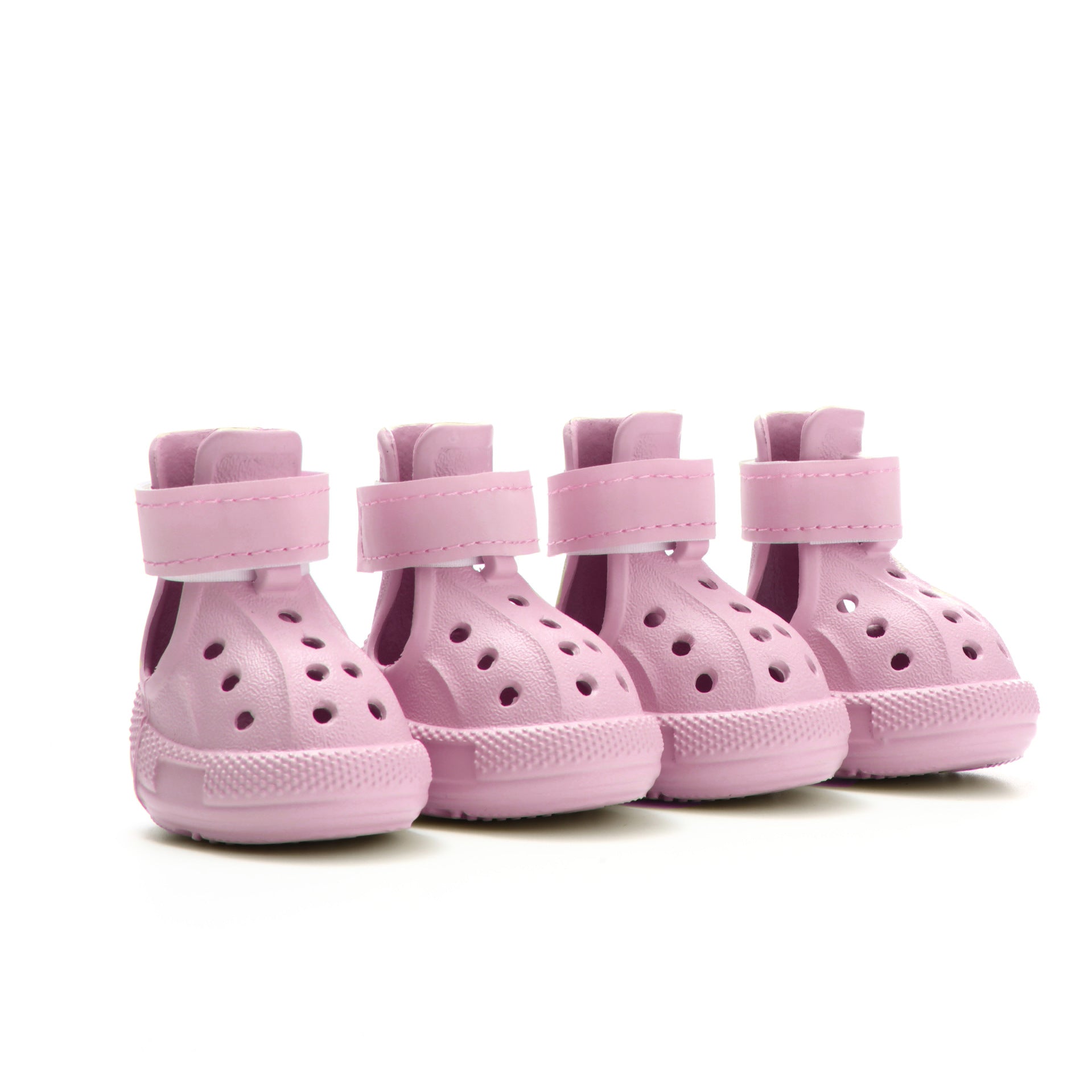 Breathable summer dog shoes with non-slip soles in Purple, in a home setting