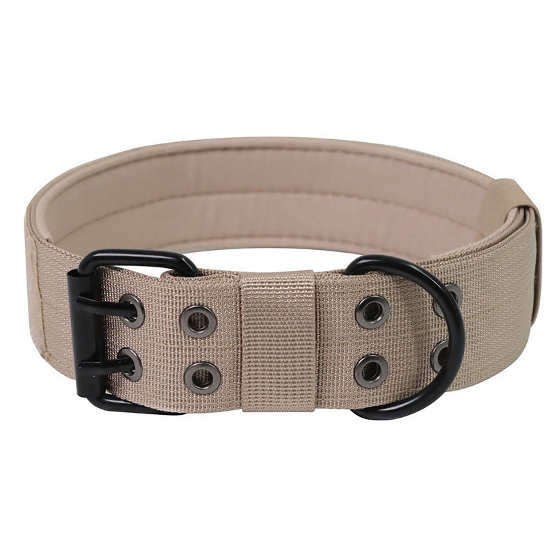 Khaki tactical dog collar and lead set for large dogs
