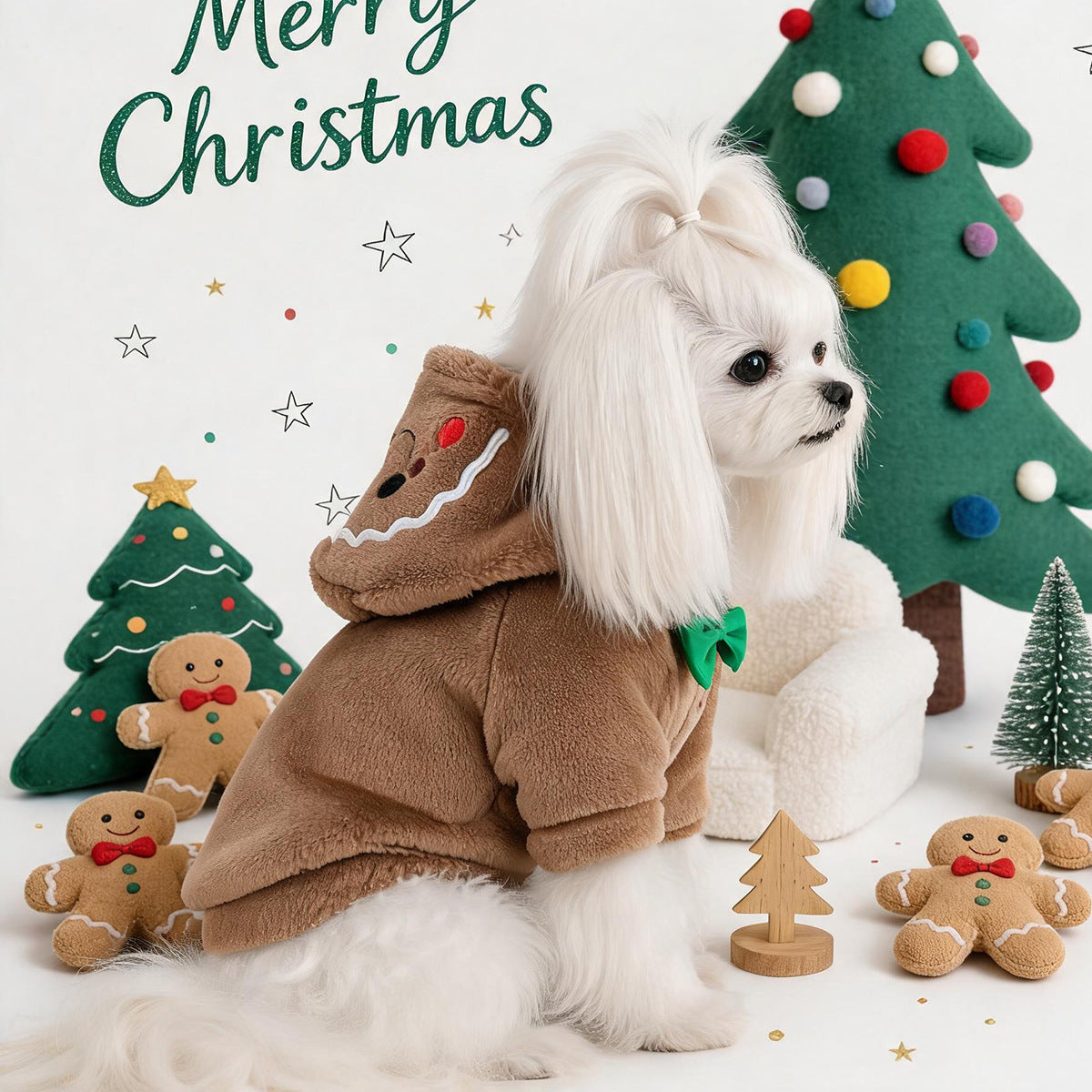 Hooded plush gingerbread man Christmas costume for cats and dogs