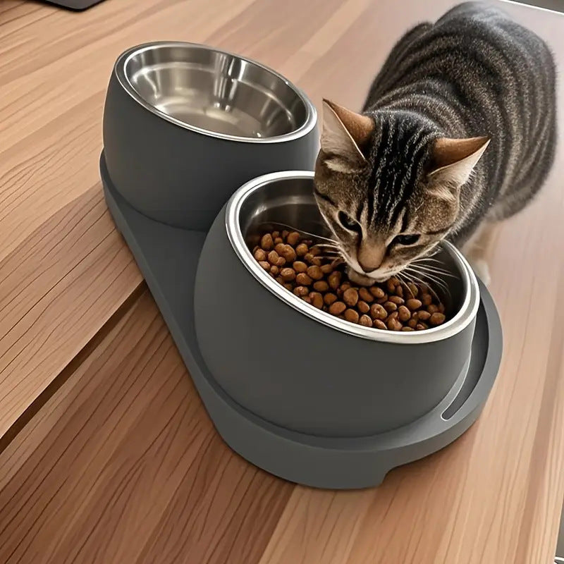 Cat Face Dual Pet Bowl, Stainless Steel or Ceramic