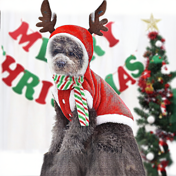 Flannel Christmas antler hooded pet costume in Green Tree Antlers, showing size and shape