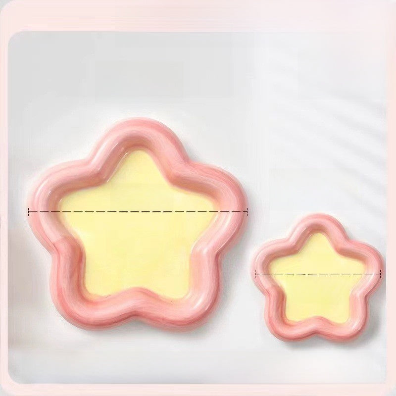 Glazed ceramic pet food plate with bear design in blue and pink, view 13