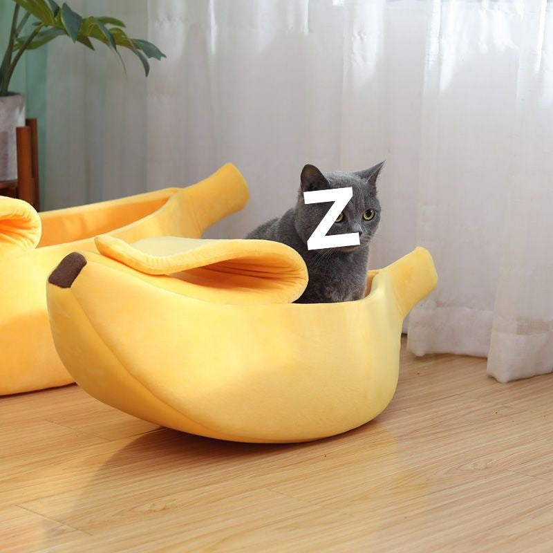 Banana shaped cat bed with soft blanket, product image 2