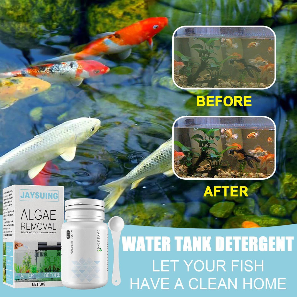 Aquarium Algae Remover Powder or Tablets 50g with Spoon