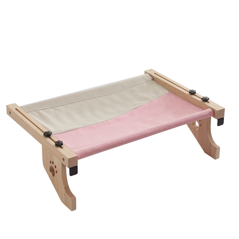 Solid wood cat hammock bed with soft grey cushion, product image 3