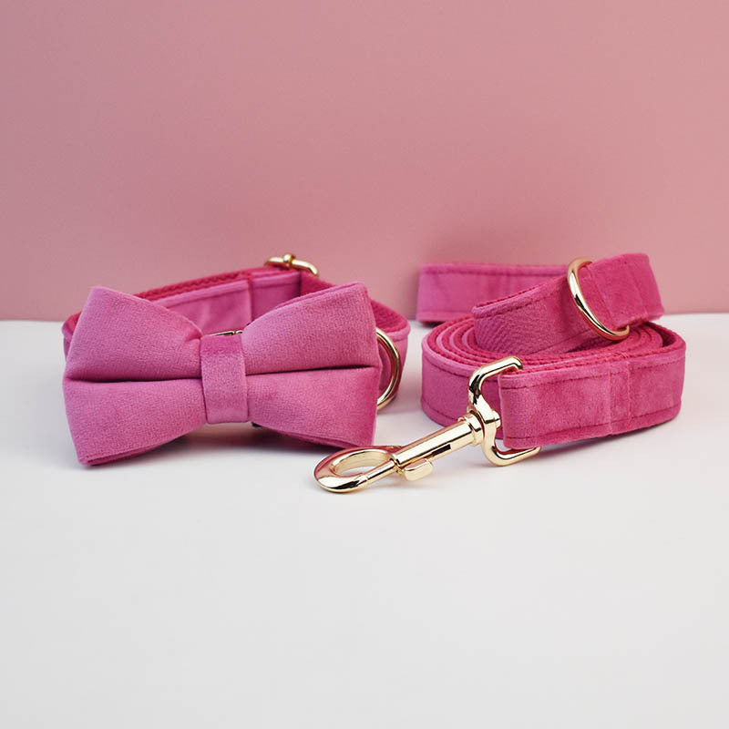 Rose red velvet dog collar and lead, available from Pet Royale UK