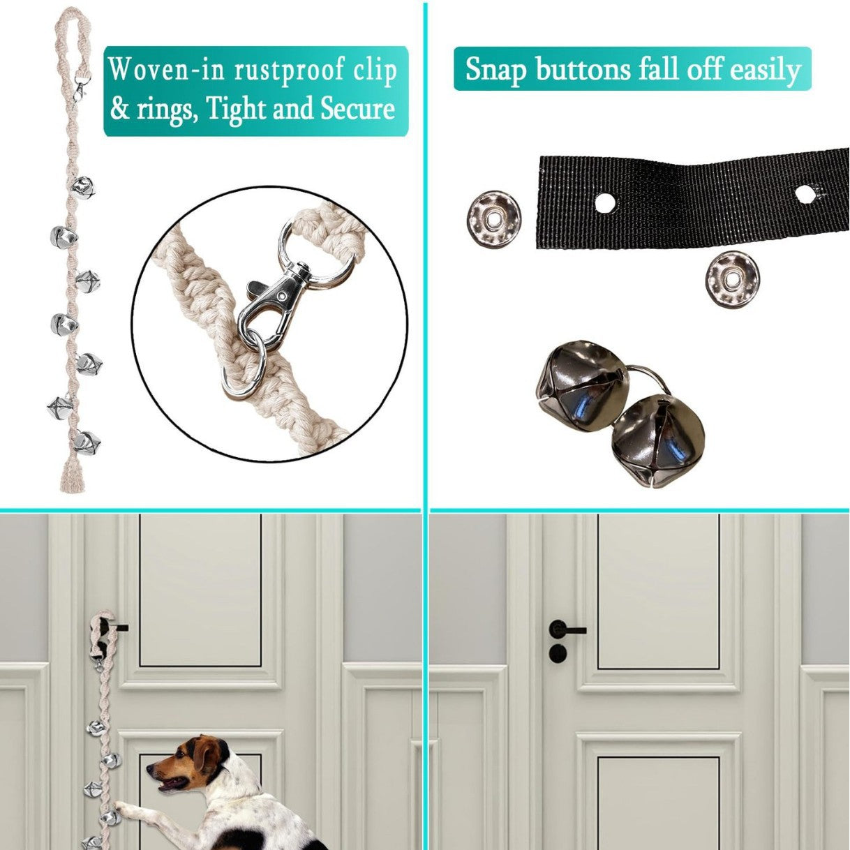 Dog potty training doorbell hanging on cotton rope, product image 3