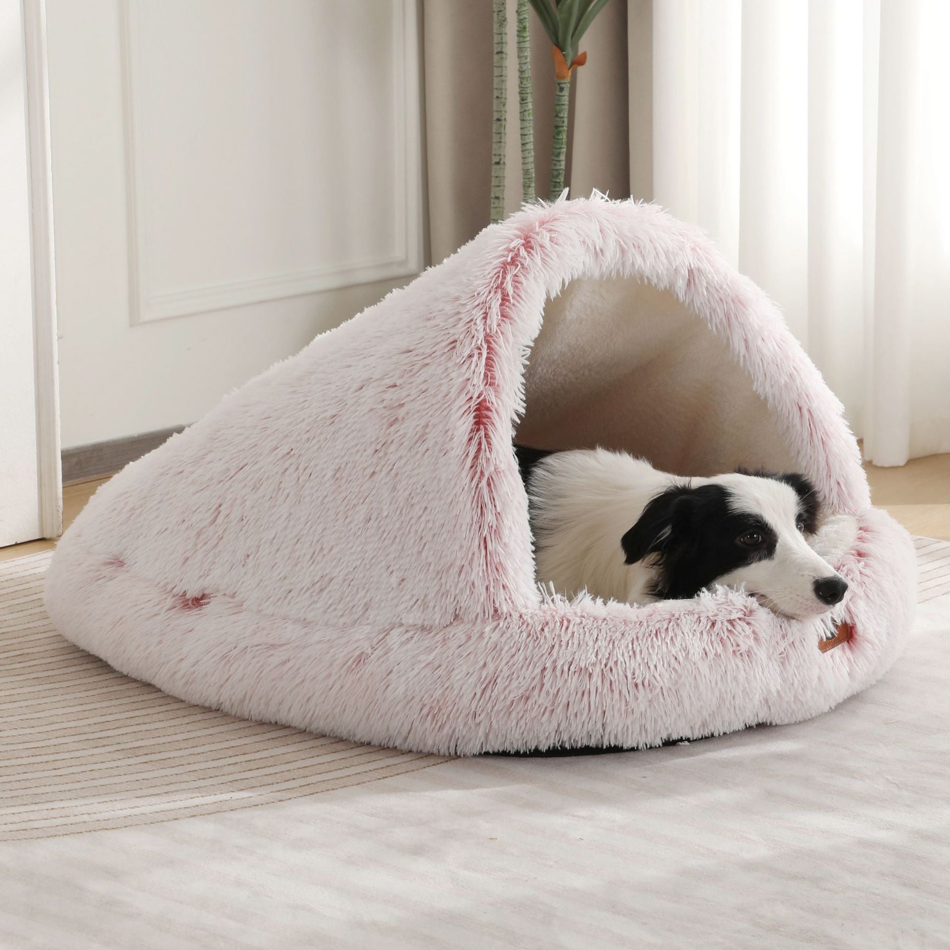 Plush enclosed cave bed for cats in gradient grey, product image 3