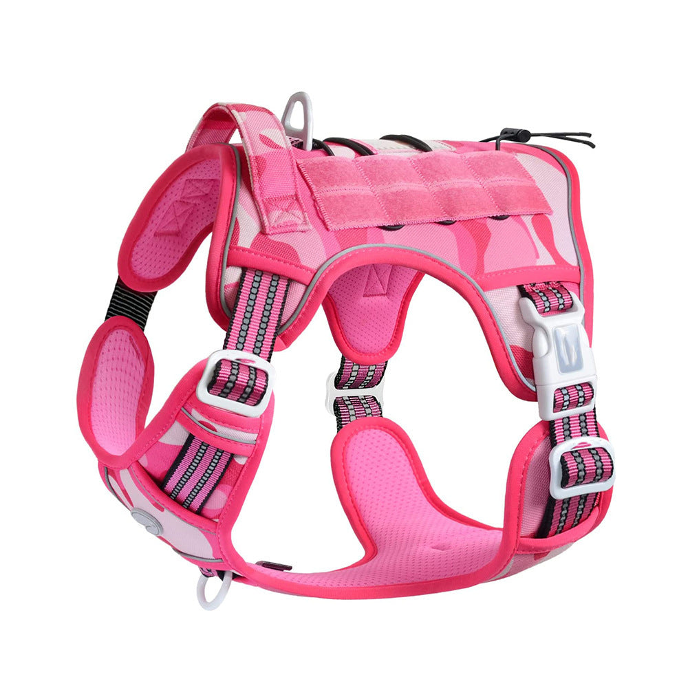 Tactical nylon dog harness with metal buckles in desert camo, view 13