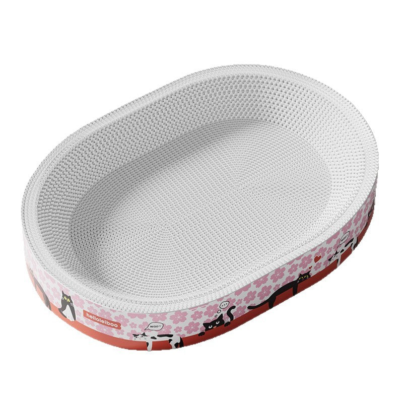 Round corrugated cat scratcher bed lounger with printed design, view 1 of 16