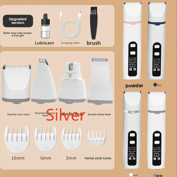 4-in-1 Pet Clipper and Nail Grinder Kit with 3 Blade Heads, USB
