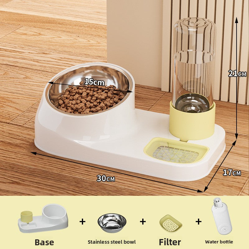 One-Piece Integrated Pet Feeder with Water Dispensing and Stainless Steel Bowl Option