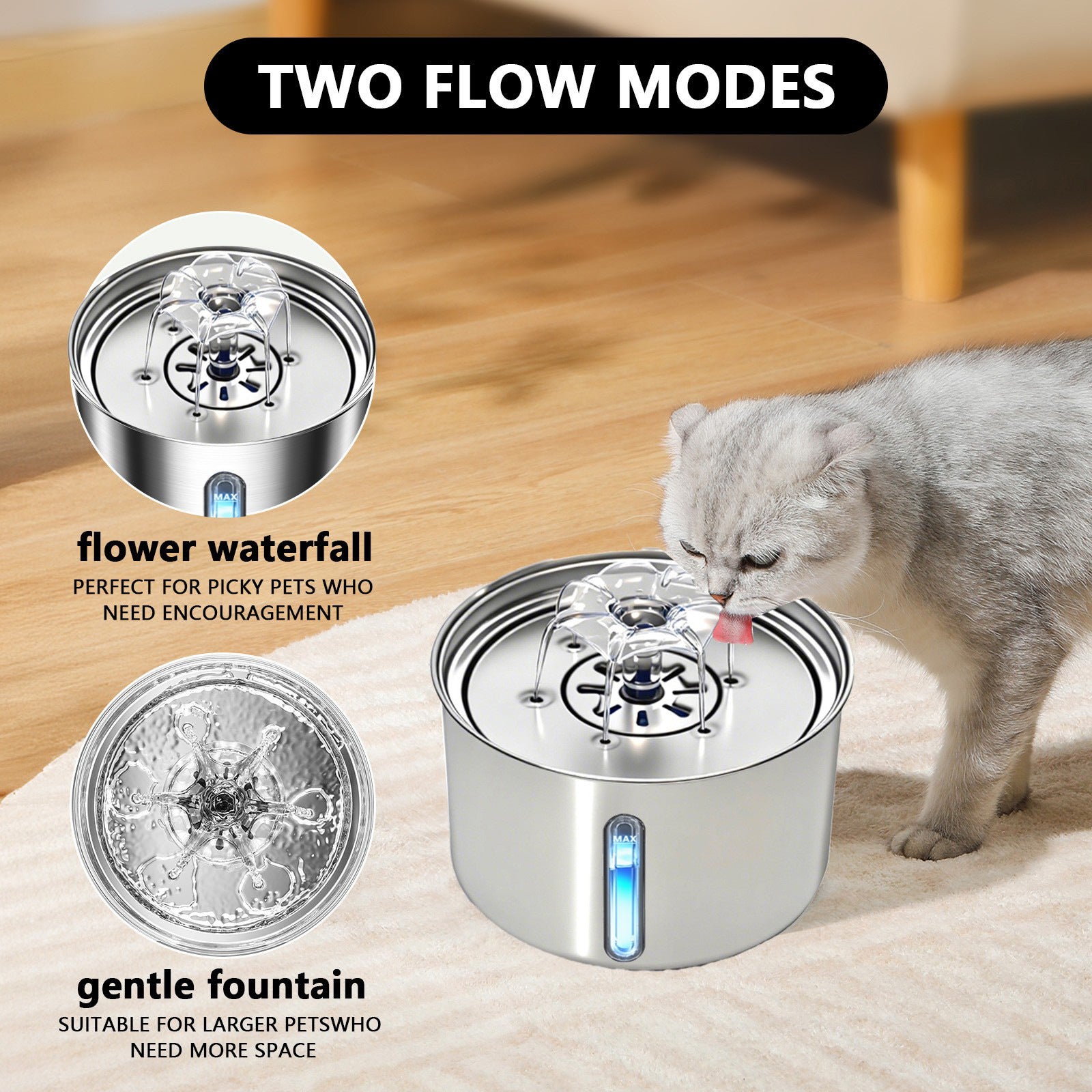 3L Stainless Steel Automatic Pet Water Dispenser with Filter for Cats and Dogs