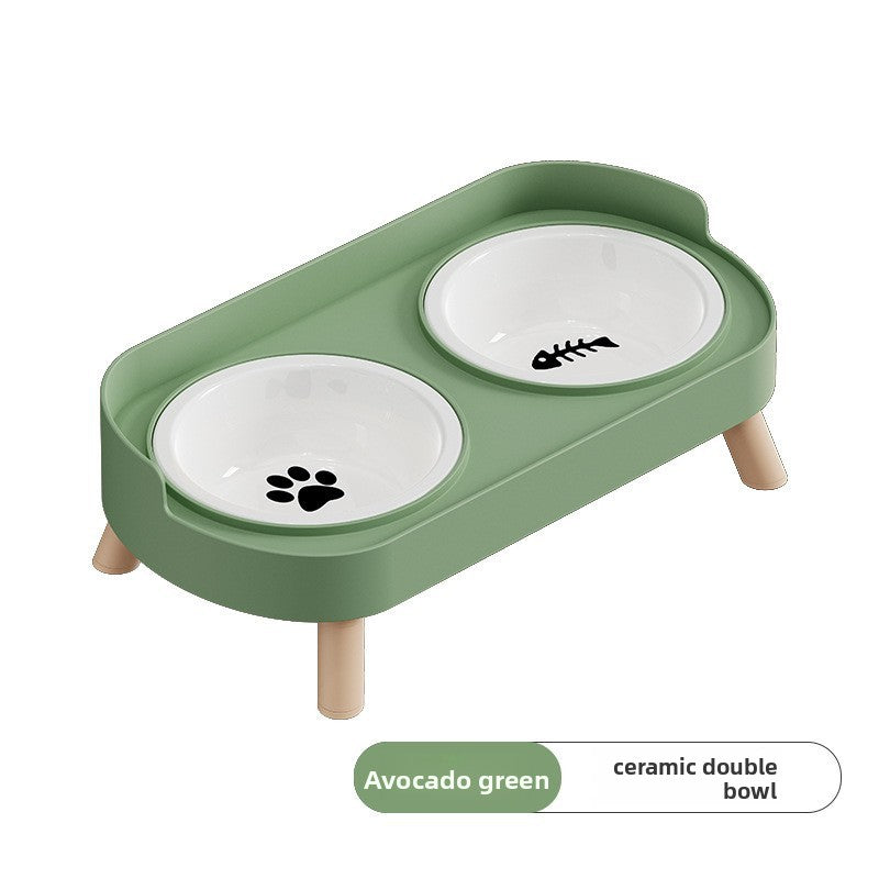 Anti-Spill Double Pet Bowl in Stainless Steel, Plastic or Ceramic with Raised Stand