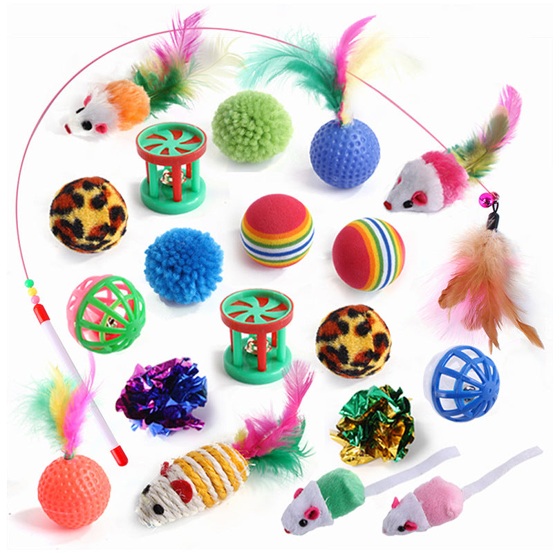Foldable three-way cat tunnel toy in 20 Piece Cat Toy Set