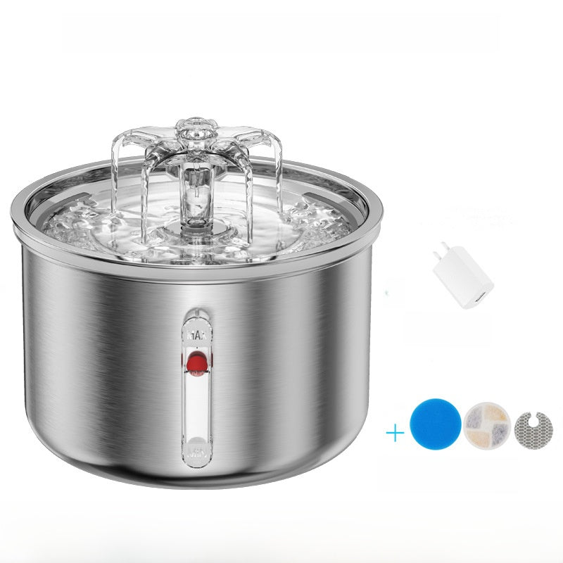 2L Stainless Steel Automatic Pet Water Dispenser with Quiet Pump and Visible Window