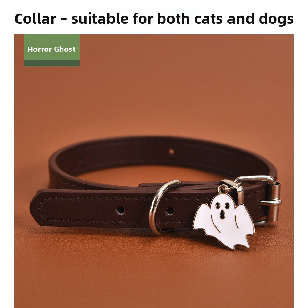 Halloween PU leather dog collar with charm, available from Pet Royale UK