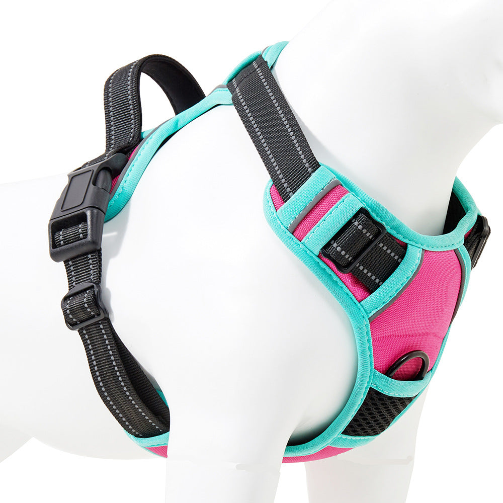Lightweight nylon outdoor vest for small dogs in Orange, in use with a pet