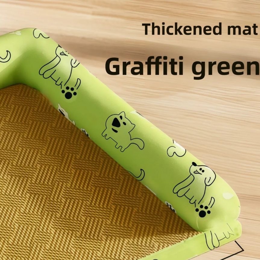 Double-sided cooling pet mat with hemp cover in chessboard green