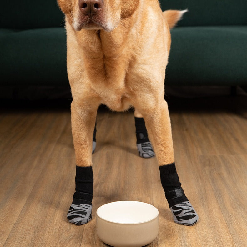 Anti-slip knitted cotton dog socks with grip soles in Gradient Brown, side view