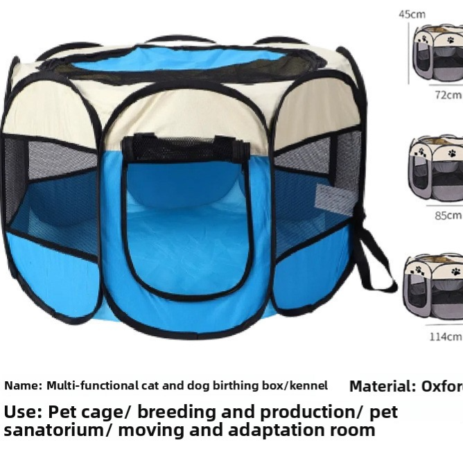 Foldable mesh pet playpen tent in Blue, alternative angle view