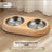 304 Stainless Steel Pet Bowl with Pine Wood Stand and Anti-Spill Neck Rim for Pets