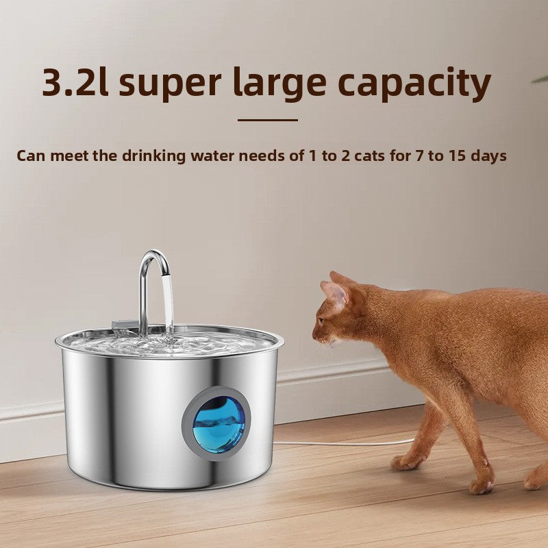 3.2L 304 Stainless Steel Pet Water Dispenser with Replaceable Filter and Quiet Pump