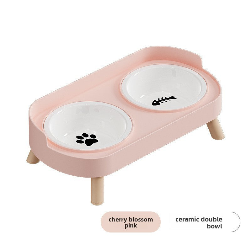 Anti-Spill Double Pet Bowl in Stainless Steel, Plastic or Ceramic with Raised Stand